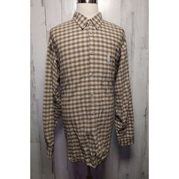 Columbia Mens Sz 3XT Mens Tall Brown  Plaid Flannel Shirt Long Sleeve Button - Picture 2 of 8